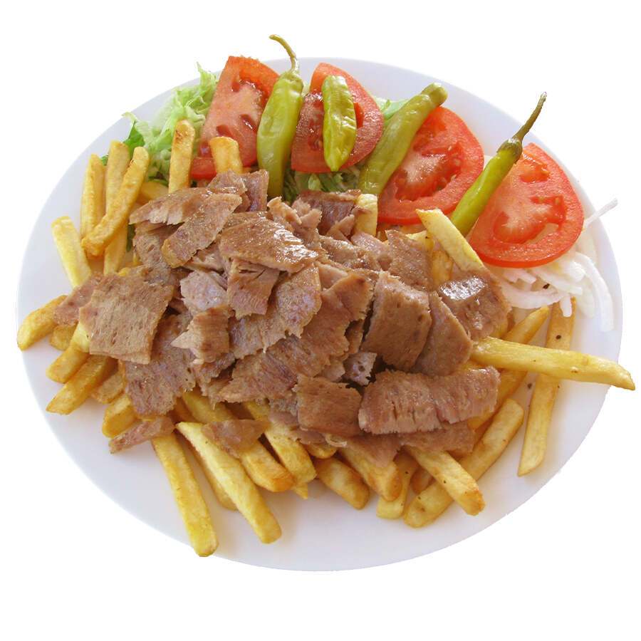 Drehspieß-Teller mit Pommes und Salat